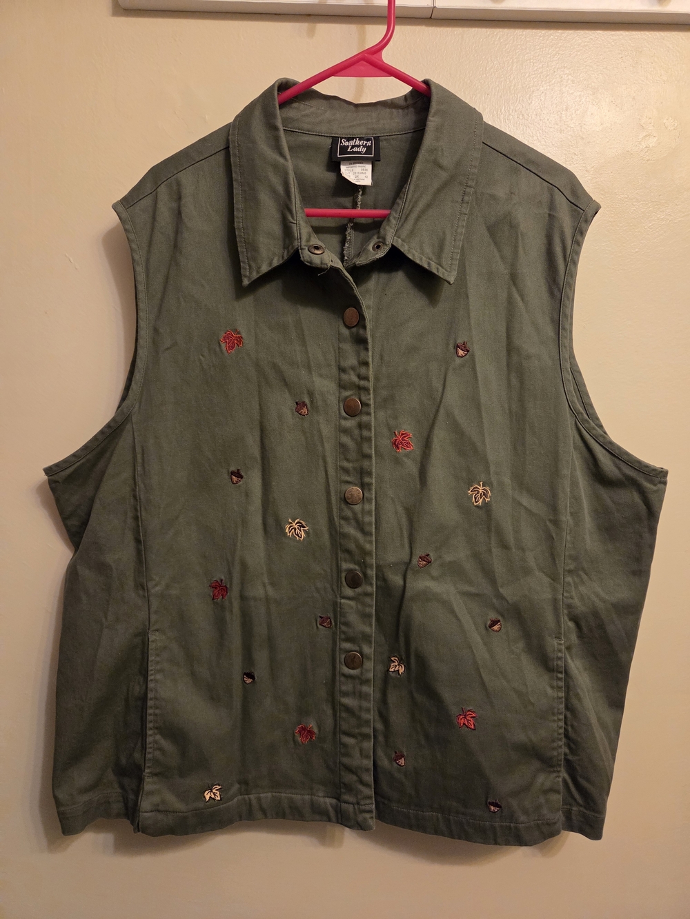 Cottagecore Fall Embroidered Vest Southern Lady Plus Size 2X Olive Vintage Style
